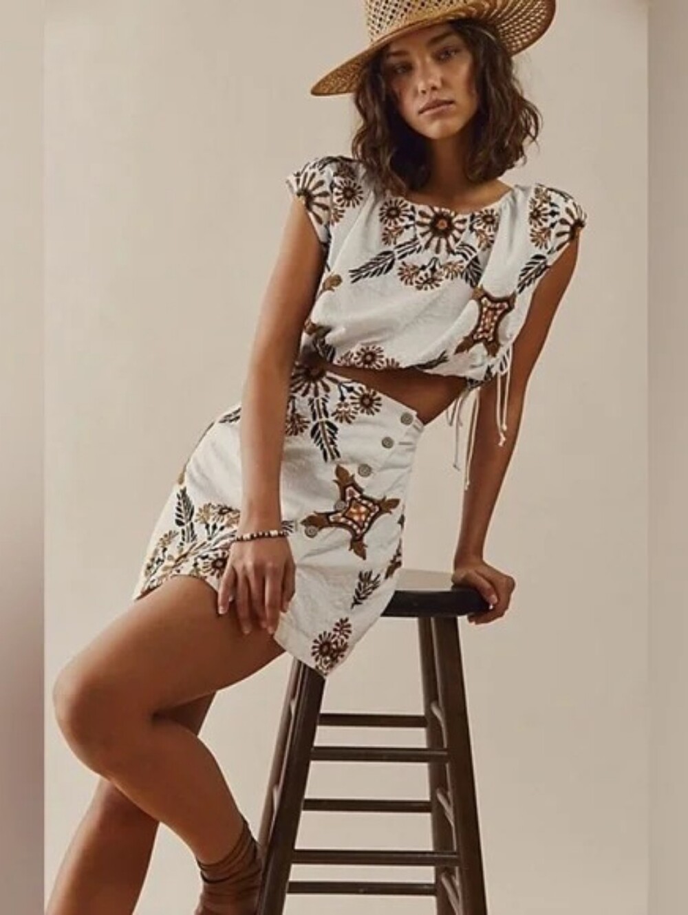 Free People Sardinia Cut-out Detail Mini Dress in Ivory